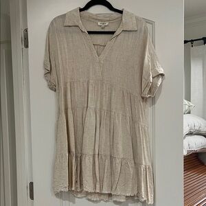 Beige Collared Tiered Dress